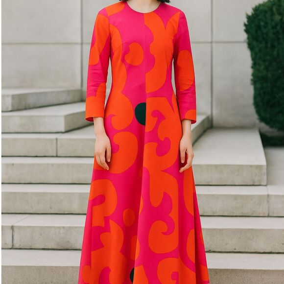 Marimekko Dresses & Skirts - Vintage 1966 Marimekko abstract red maxi dress with quilted hem Art to wear